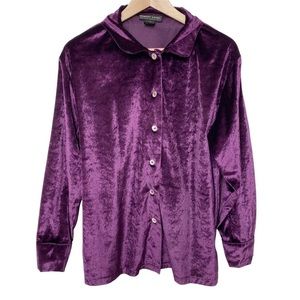 Robert Louis NY|London|Paris Purple Silk Poly Button Down Long Sleeved Top L